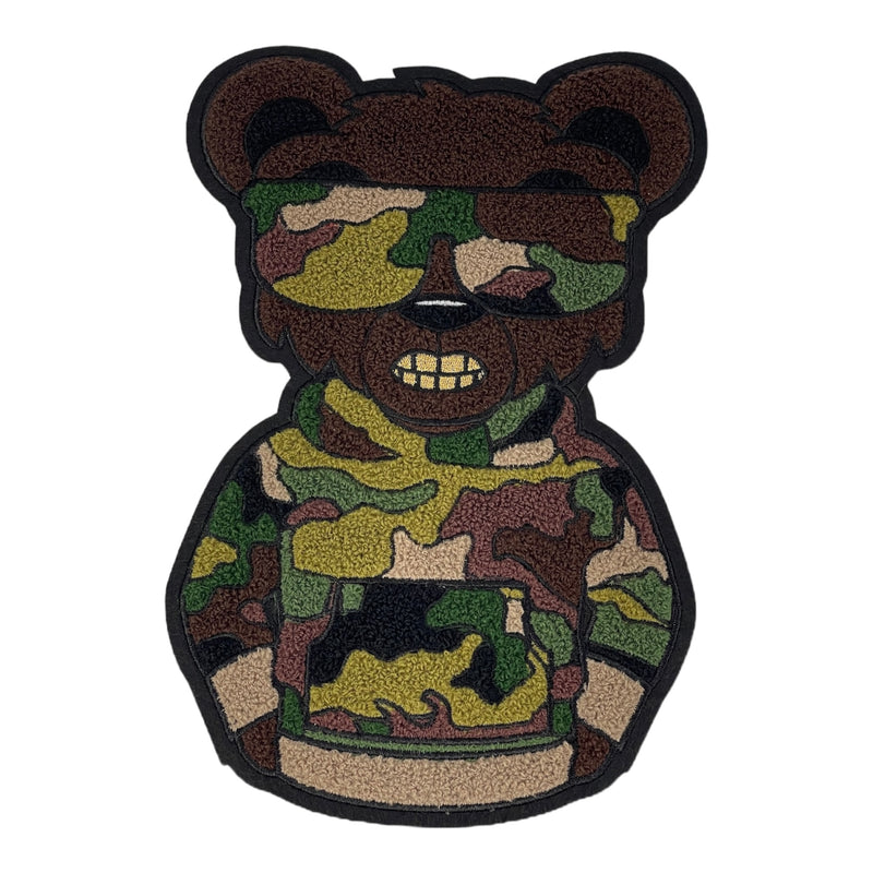 Chenille Camo Bear With Gold Teeth Patch (11 inch)