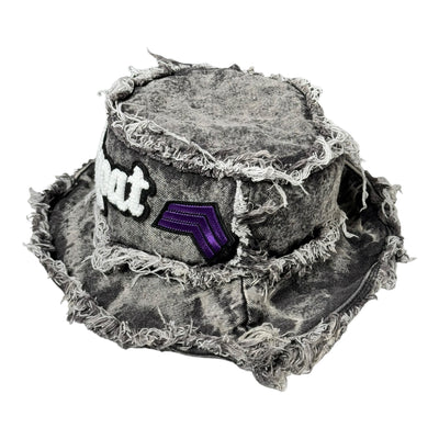 Distressed Denim Virgo/Virgoat Bucket Hat (Acid Wash Black/Purple)