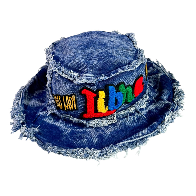 Distressed Denim Libra Bucket Hat (Acid Wash Blue)