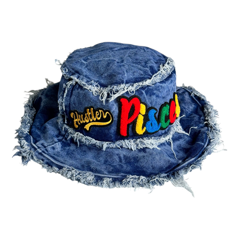 Distressed Denim Pisces Bucket Hat (Acid Wash Blue)