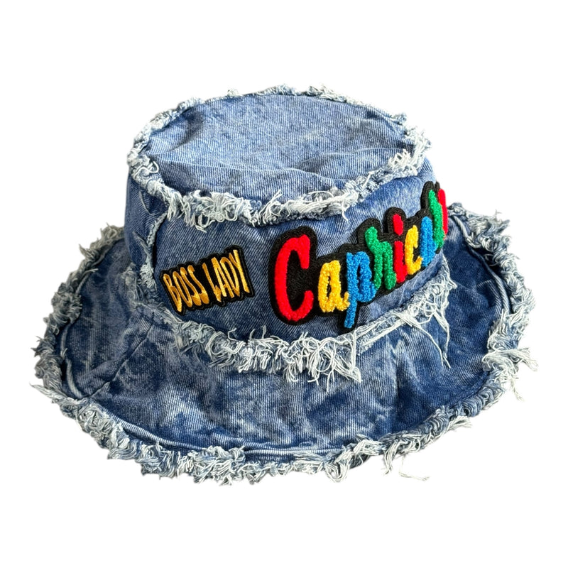 Distressed Denim Capricorn Bucket Hat (Acid Wash Blue)