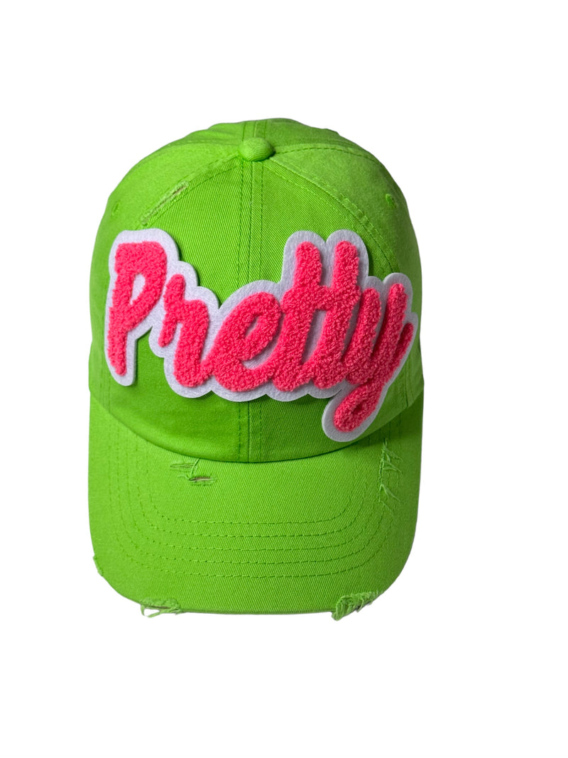 Customized Pretty Distressed Dat Hat (Lime/ Hot Pink)