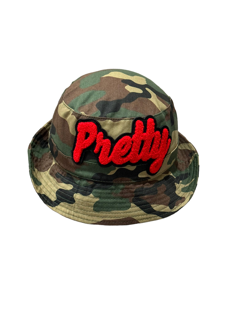 Camouflage Print Pretty Bucket Hat (Red)