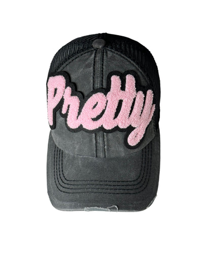 Pretty Distressed Trucker Hat with Mesh Back (Light Pink)