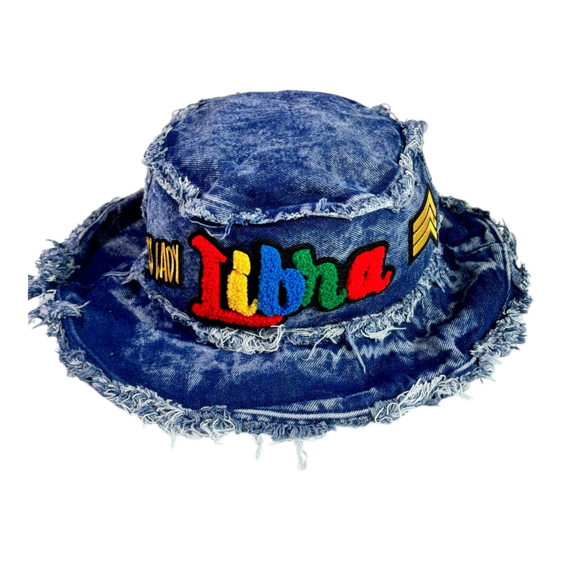 Distressed Denim Libra Bucket Hat (Acid Wash Blue)