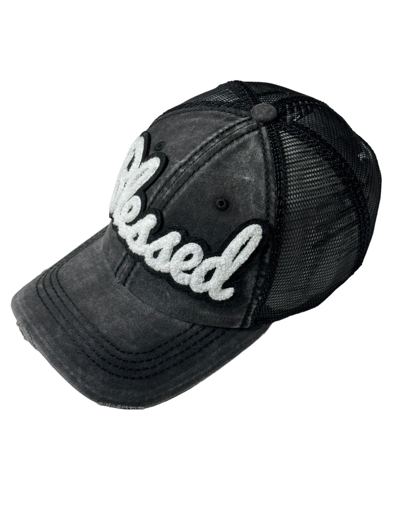 Blessed Hat, Distressed Trucker Hat with Mesh Back