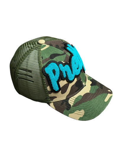 Pretty Hat, Camouflage Print Trucker Hat with Mesh Back (Teal)