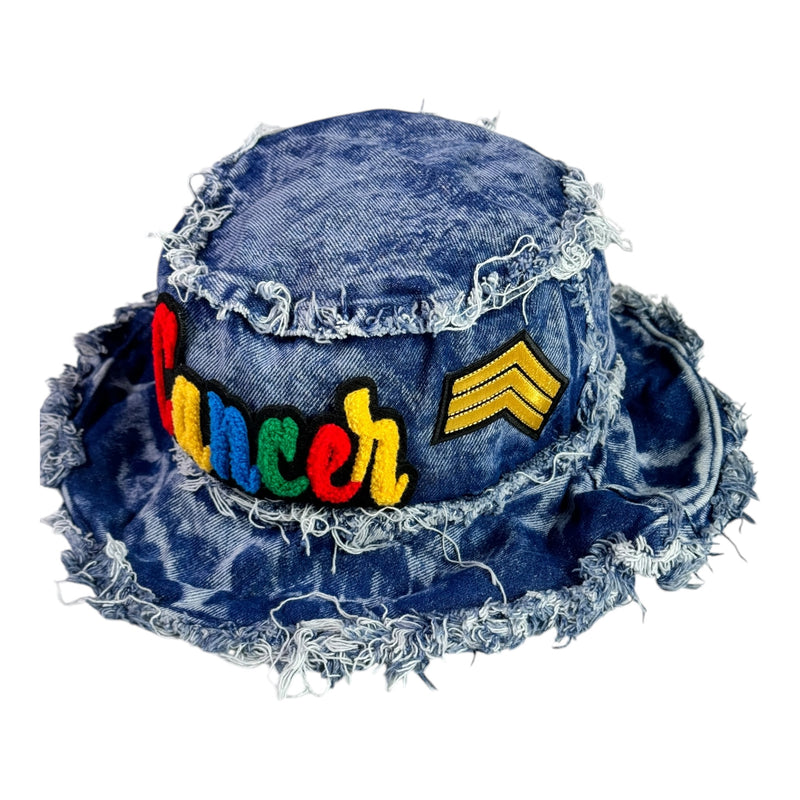 Distressed Denim Cancer Bucket Hat (Acid Wash Blue)