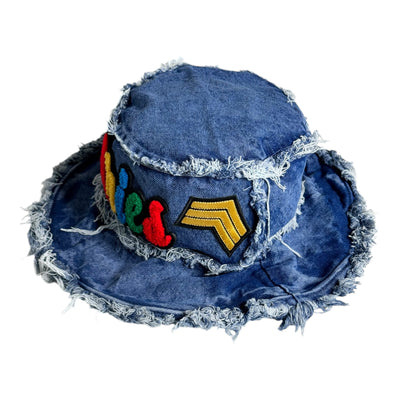 Distressed Denim Aries Bucket Hat (Acid Wash Blue)