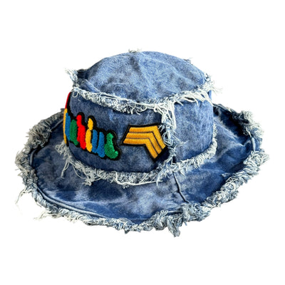 Distressed Denim Aquarius Bucket Hat (Acid Wash Blue)