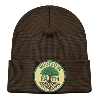 Rooted in Faith Beanie in Brown Khaki Green (Limited Edition)