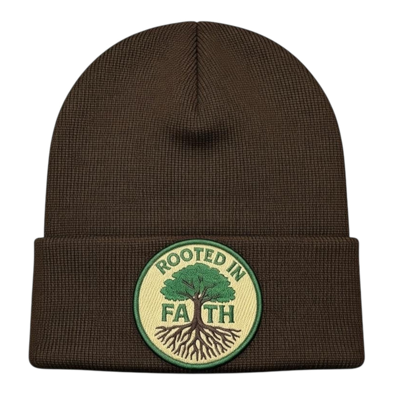 Rooted in Faith Beanie in Brown Khaki Green (Limited Edition)