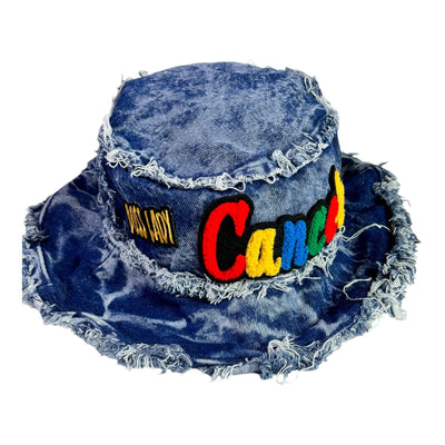 Distressed Denim Cancer Bucket Hat (Acid Wash Blue)