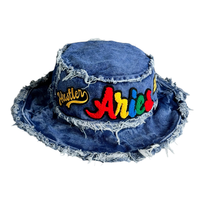 Distressed Denim Aries Bucket Hat (Acid Wash Blue)