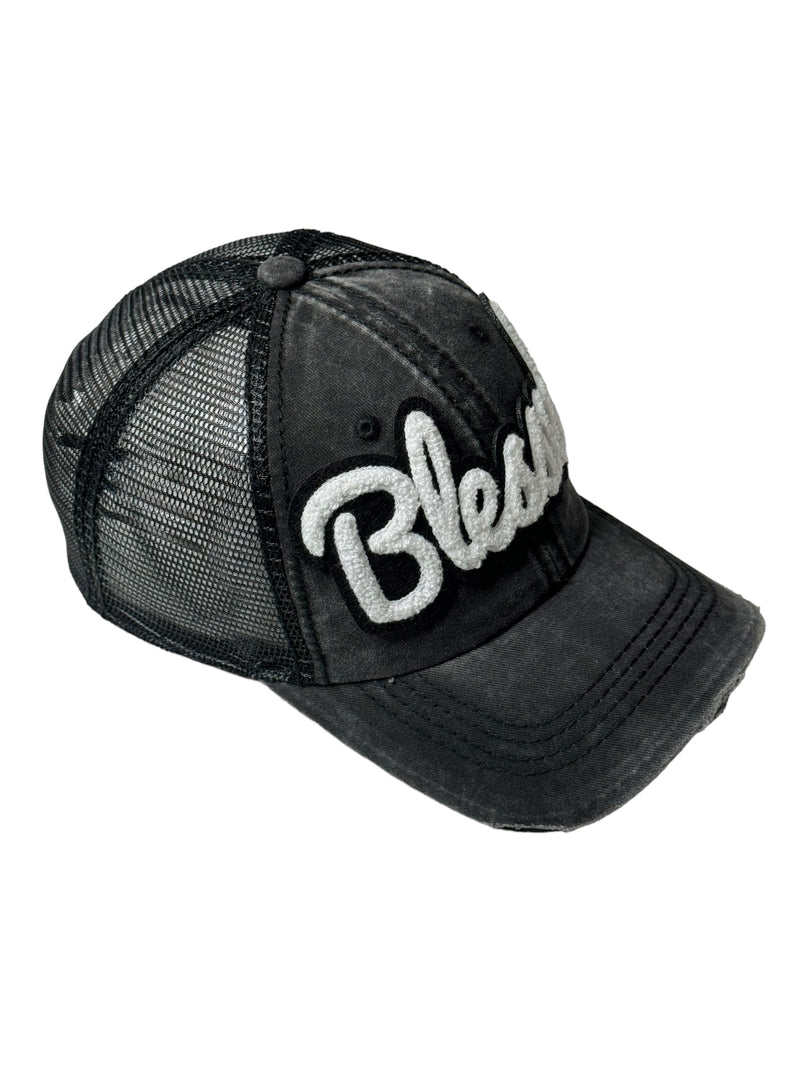 Blessed Hat, Distressed Trucker Hat with Mesh Back