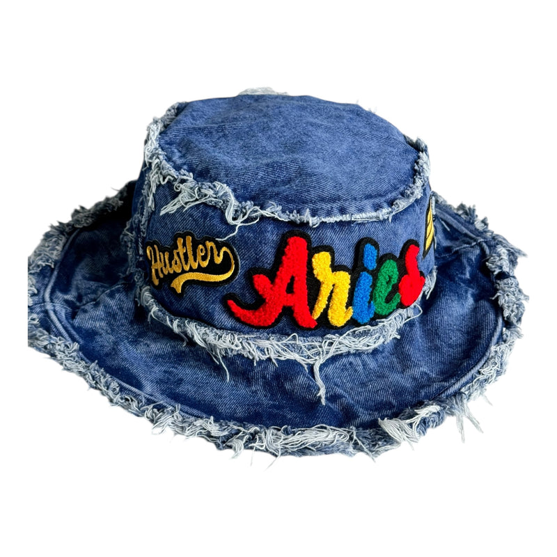 Distressed Denim Aries Bucket Hat (Acid Wash Blue)