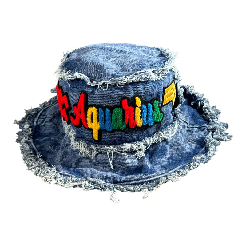 Distressed Denim Aquarius Bucket Hat (Acid Wash Blue)