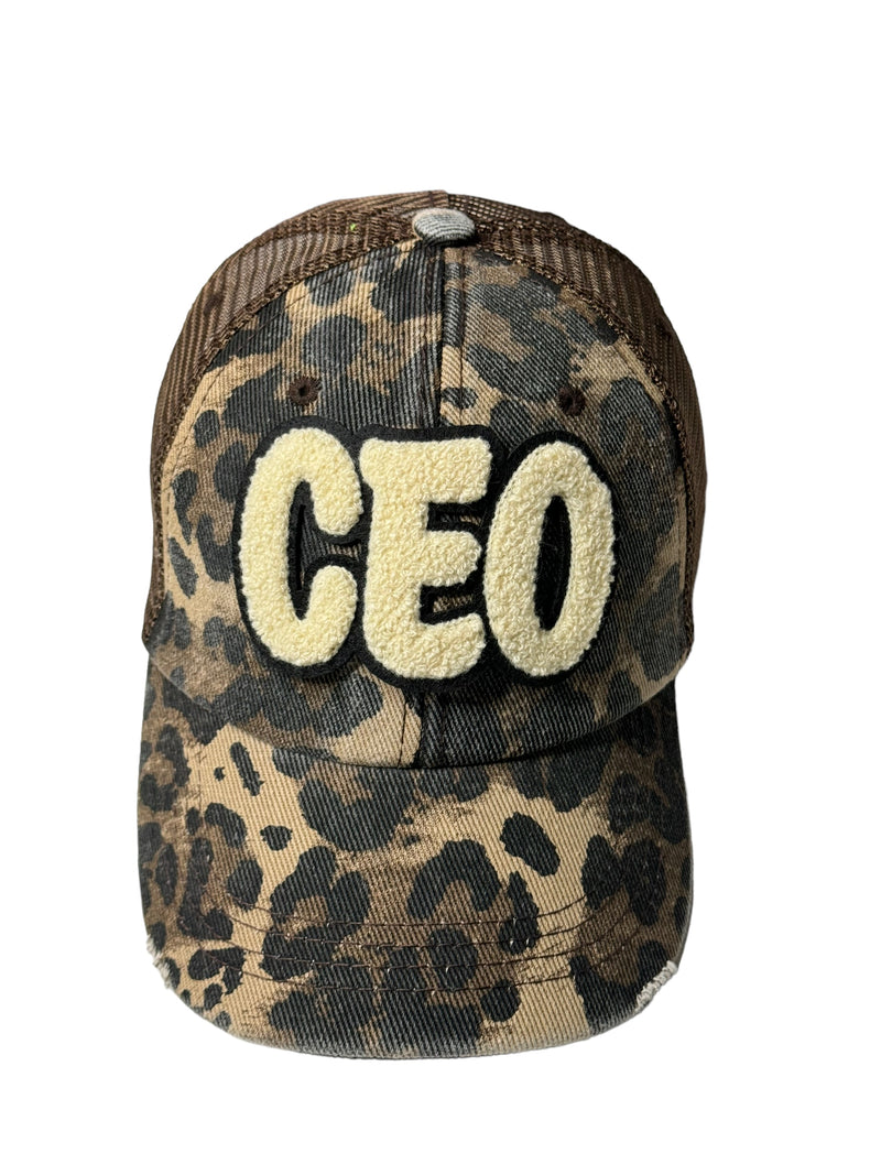 CEO Distressed Animal Print Trucker Hat