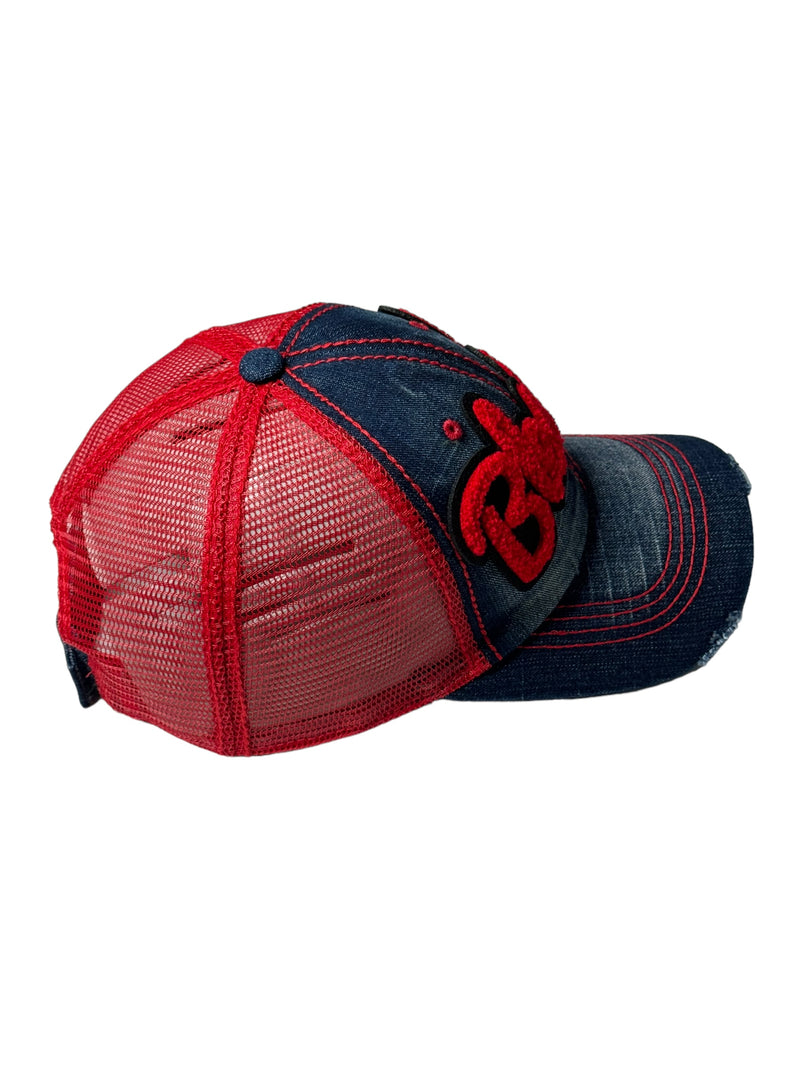 Blessed Hat, Distressed Trucker Hat with Red Mesh Back