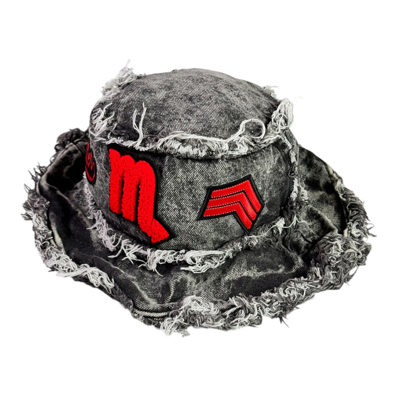 Distressed Denim Scorpio Bucket Hat (Acid Wash Black)