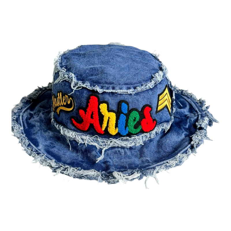 Distressed Denim Aries Bucket Hat (Acid Wash Blue)