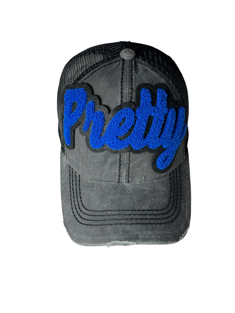 Pretty Distressed Trucker Hat with Mesh Back (Royal Blue)