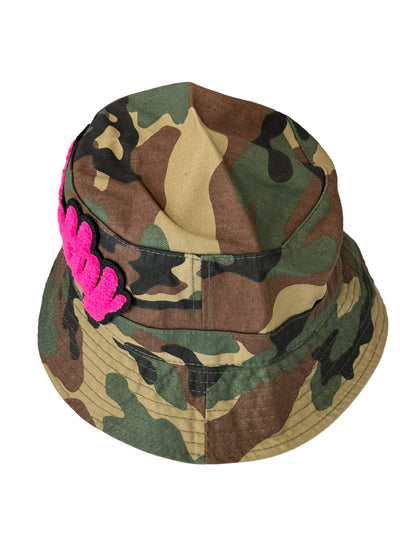 Camouflage Print Pretty Bucket Hat ( Hot Pink)
