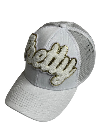 Limited Edition Pretty Trucker Hat (White/Gold Glitter)