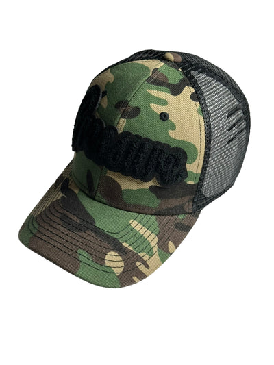 Pressure Hat, Camouflage Print Trucker Hat With Black Mesh Back