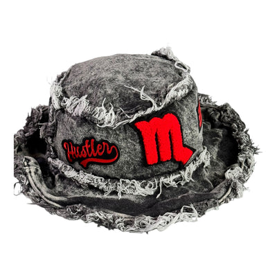 Distressed Denim Scorpio Bucket Hat (Acid Wash Black)