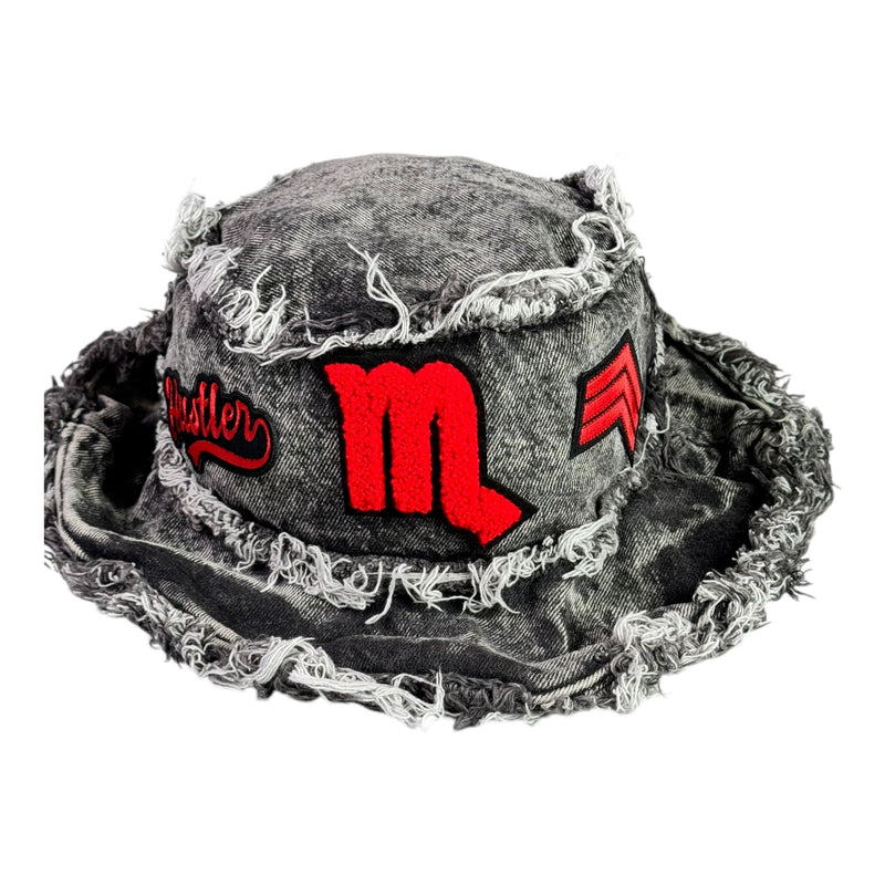 Distressed Denim Scorpio Bucket Hat (Acid Wash Black)