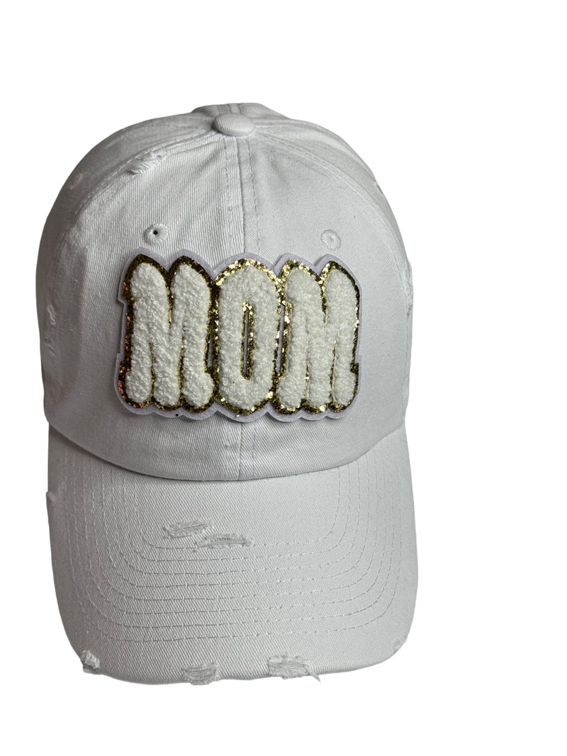 MOM Dad Hat (White/Gold Glitter)