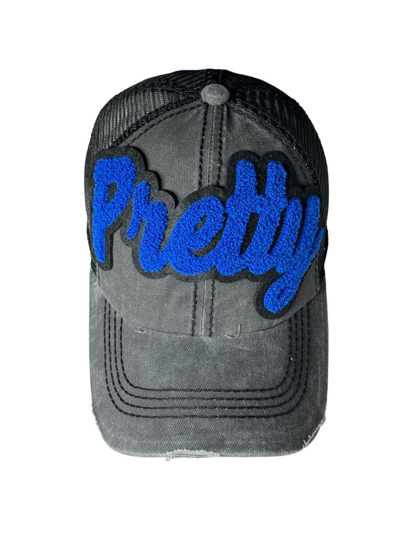 Pretty Distressed Trucker Hat with Mesh Back (Royal Blue)