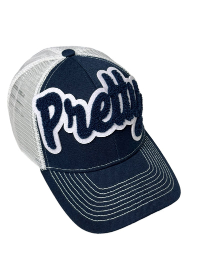 Pretty Trucker Hat With Mesh Back (Navy Blue/White)