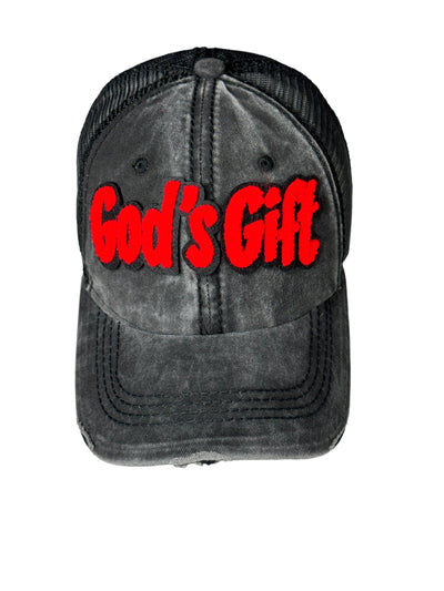 God’s Gift Distressed Trucker Hat (Red)