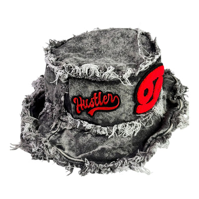 Distressed Denim Cancer Bucket Hat (Acid Wash Black)