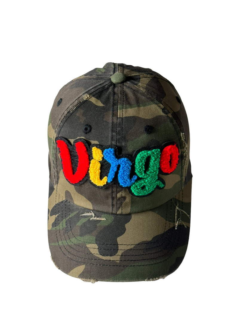 Virgo Hat, Camouflage Print Distressed Dad Hat (Multi)