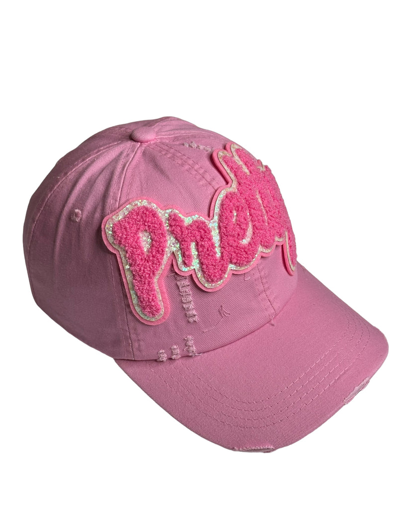 Pretty Distressed Dad Hat (Pink/Giltter)