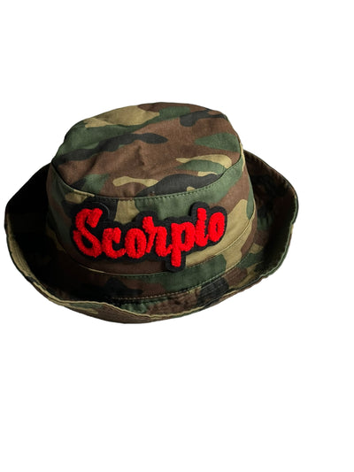 Camouflage Print Scorpio Bucket Hat (Red)