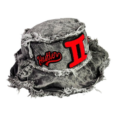 Distressed Denim Gemini Bucket Hat (Acid Wash Black)