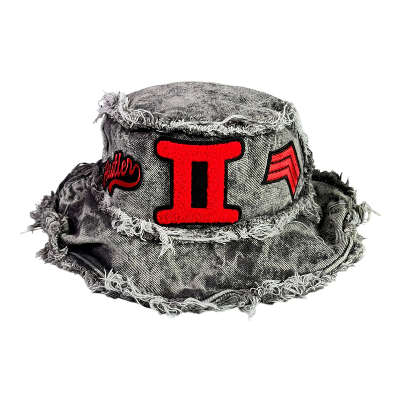 Distressed Denim Gemini Bucket Hat (Acid Wash Black)