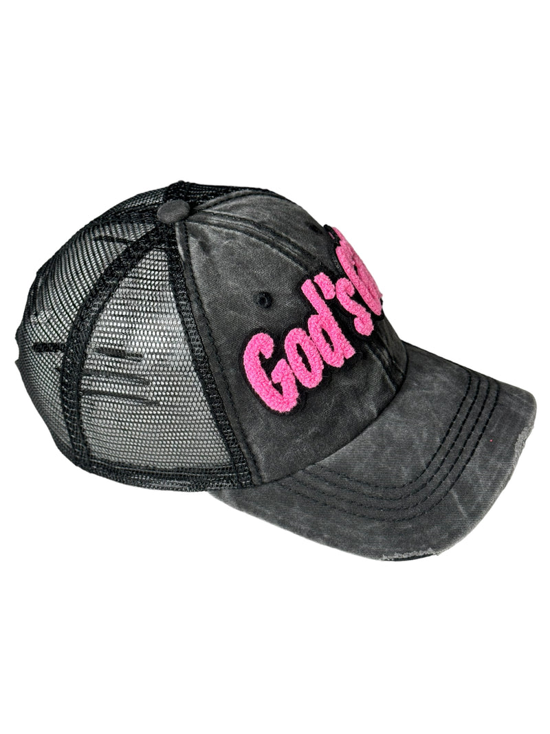 God’s Gift Distressed Trucker Hat (Pink)