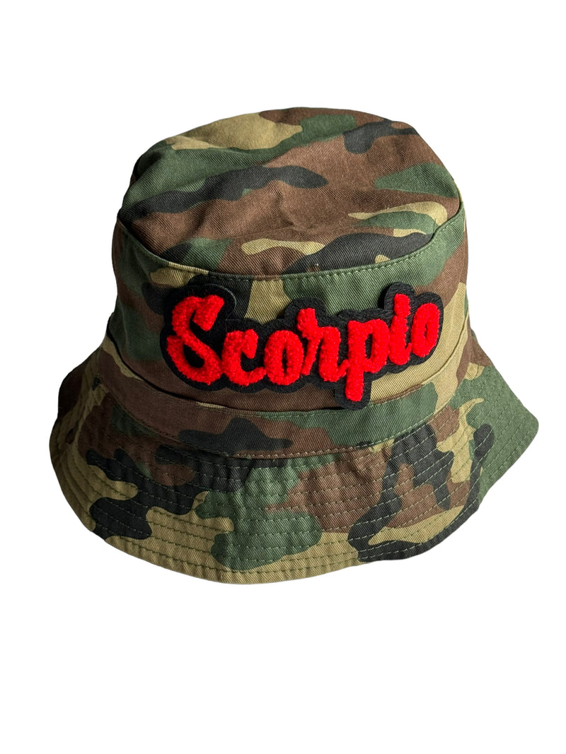 Camouflage Print Scorpio Bucket Hat (Red)