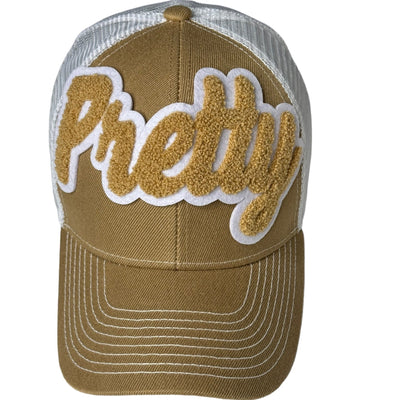 Pretty Trucker Hat With Mesh Back (Tan/White) Reanna’s Closet 2
