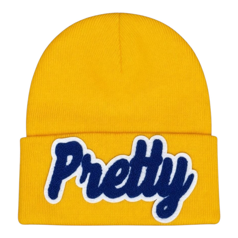 Pretty Beanie in Gold Royal Blue White