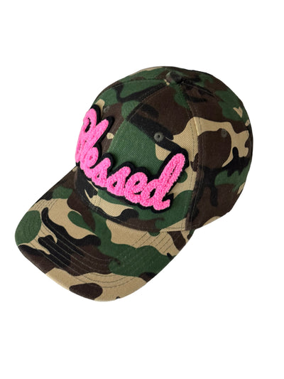 Blessed Camouflage Print Baseball Cap (Pink)