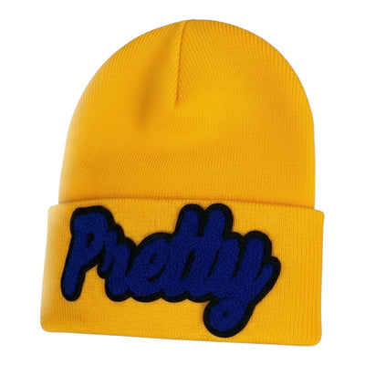 Pretty Beanie in Gold Royal Blue Black