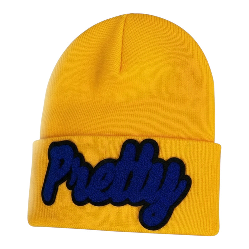 Pretty Beanie in Gold Royal Blue Black