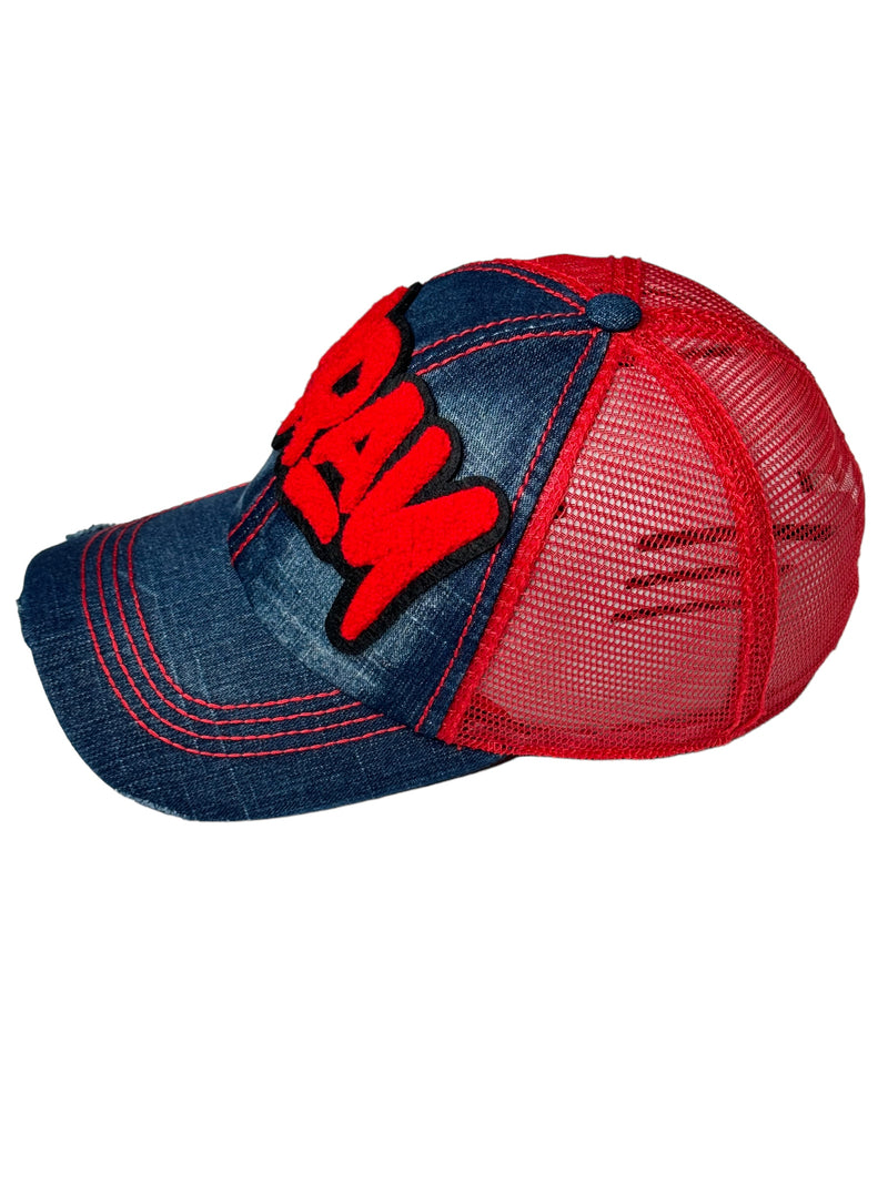 Pray Hat, Distressed Trucker Hat with Red Mesh Back