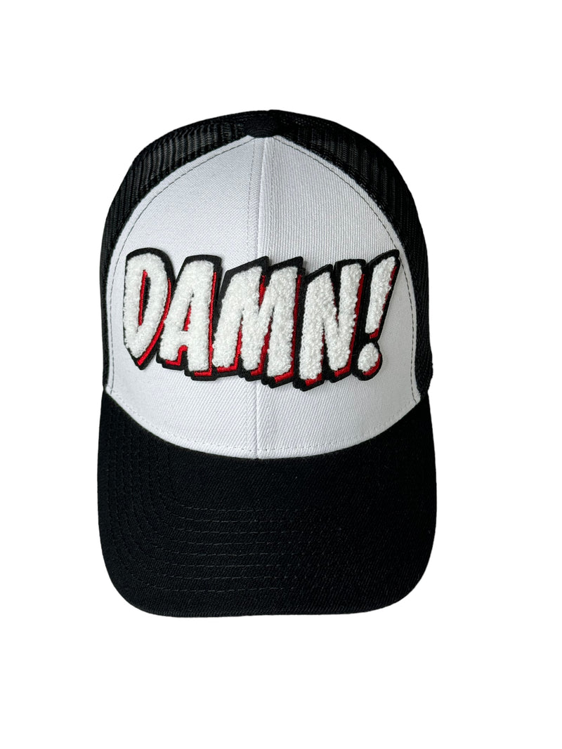 Damn Trucker Hat (Black/White/Red)